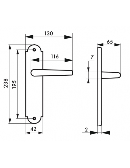 Ensemble de poignées pour porte intérieure Charon sans trou, carré 7mm, entr'axes 195mm, acier rouillé - THIRARD FBA