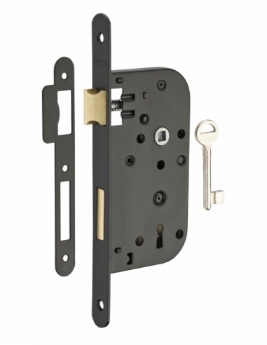 Serrure encastrable pêne dormant pour porte de chambre, axe 50mm, bouts ronds, noir - THIRARD FBA