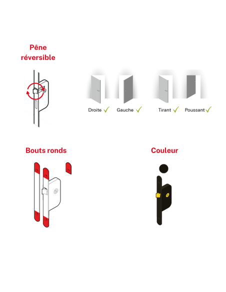 Serrure encastrable pêne dormant pour porte de chambre, axe 50mm, bouts ronds, noir - THIRARD FBA