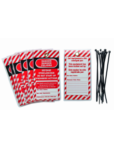 Lot de 10 étiquettes "DANGER - DEFENSE D'ENCLENCHER" - Langue FR/GB/ES - THIRARD Étiquette de consignation
