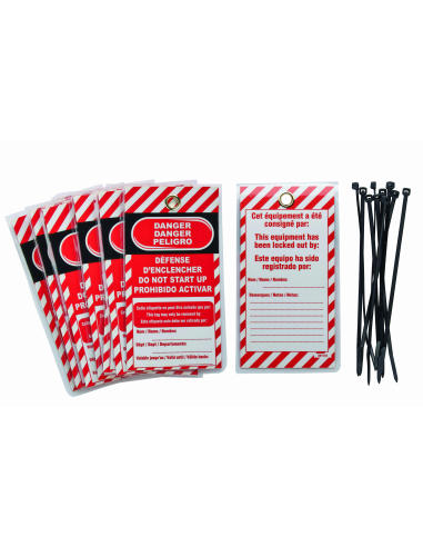 Lot de 10 étiquettes "DANGER - DEFENSE D'ENCLENCHER" - Langue FR/GB/ES - THIRARD Étiquette de consignation