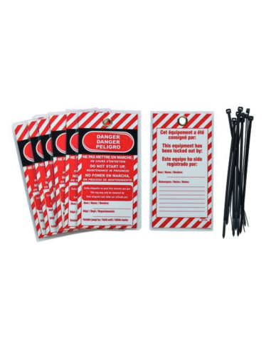 Lot de 10 étiquettes "DANGER - NE PAS METTRE EN MARCHE - EN COURS D'ENTRETIEN" - Langue FR/GB/ES - THIRARD Étiquette de consi...
