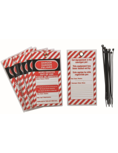 Lot de 10 étiquettes "DANGER - HORS SERVICE" - Langue FR/GB/ES - THIRARD Étiquette de consignation