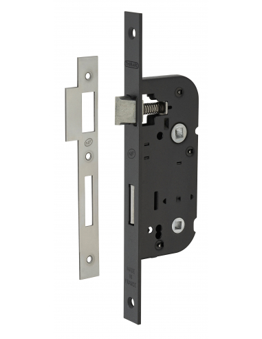 Serrure encastrable NF à condamnation pour salle de bain et toilette, axe 40mm, bouts carrés, noir - THIRARD FBA