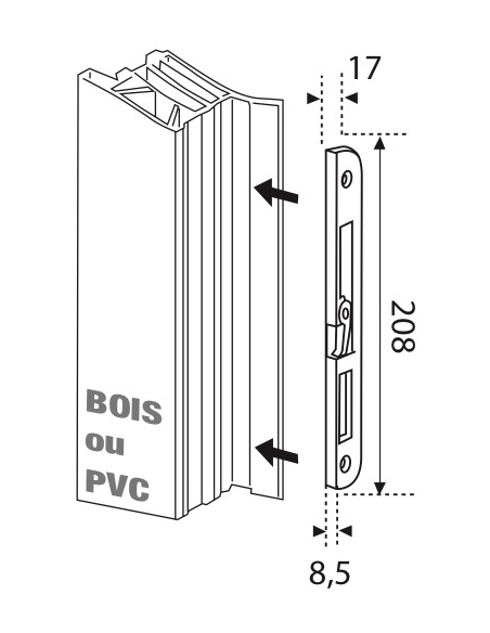 Gâche centrale en applique pour porte d'entrée, gauche, 208x17x8mm, Europa-Fercomatic, G-22898-00-L-1 - FERCO by THIRARD FBA