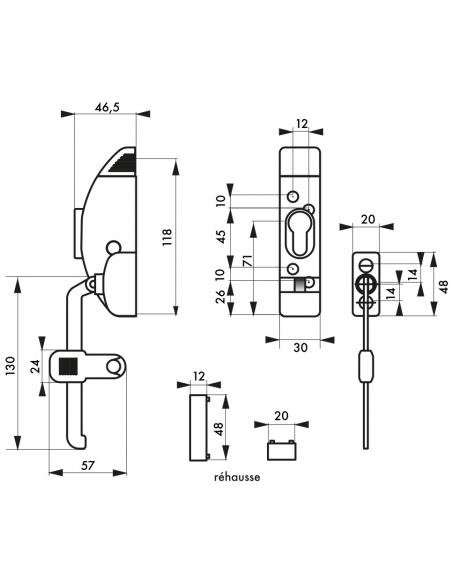 Entrebailleur à cylindre pour fenêtre, 118x130mm, blanc, 3 clés - THIRARD FBA