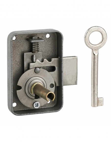 Serrure de meuble Paris pour porte d'ameublement, gauche, axe 25mm, 50x70mm, gris, 1 clé - THIRARD FBA