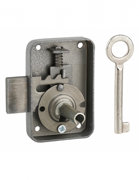 Serrure de meuble Paris pour porte d'ameublement, droite, axe 25mm, 50x70mm, gris, 1 clé - THIRARD FBA