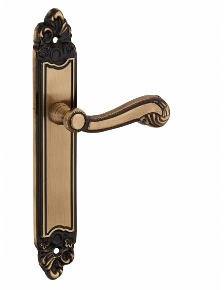 Ensemble de poignées pour porte intérieure Louis XV sans trou, carré 7mm, entr'axes 195mm, laiton vieilli - THIRARD FBA