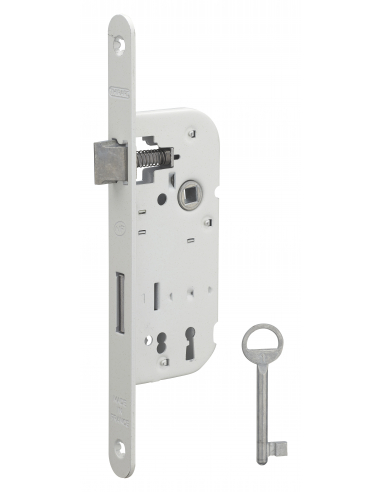 Serrure encastrable NF à clé pour porte de chambre, axe 40mm, bouts ronds, blanc, 1 clé - THIRARD Serrure Encastrable Pour po...