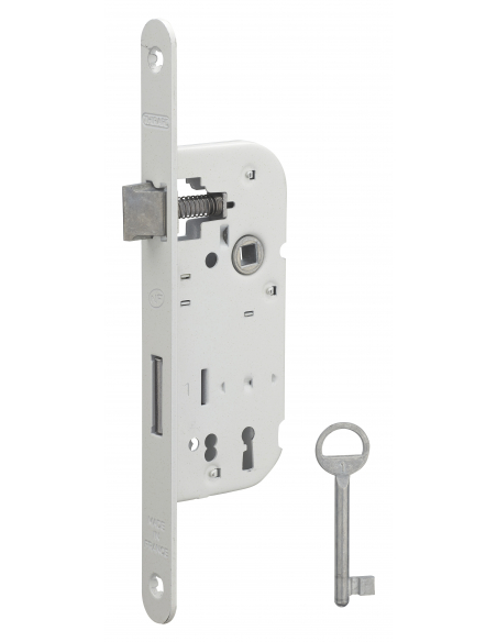 Serrure encastrable NF à clé pour porte de chambre, axe 40mm, bouts ronds, blanc, 1 clé - THIRARD Serrure Encastrable Pour po...