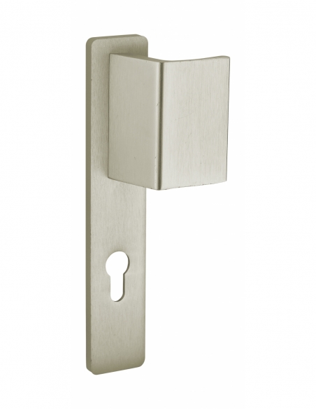 Poignée pour porte d'entrée palière renforcée Picardie trou de cylindre, carré 7mm, entr'axes 195mm, couleur champagne - THIR...