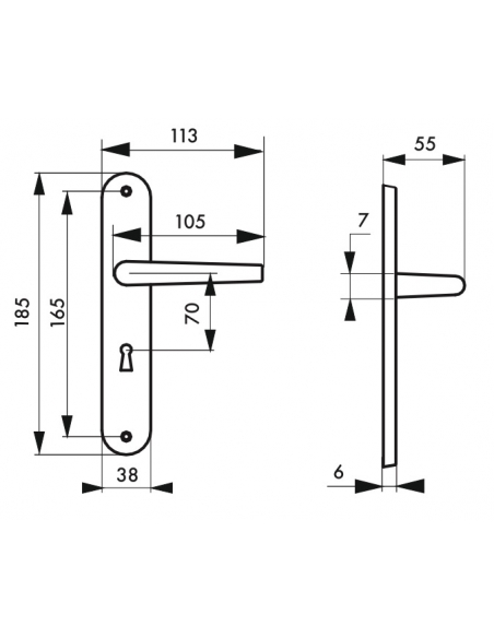 Ensemble de poignées pour porte intérieure Leto trou de clé, carré 7mm, entr'axes 165mm, couleur F2 - THIRARD FBA