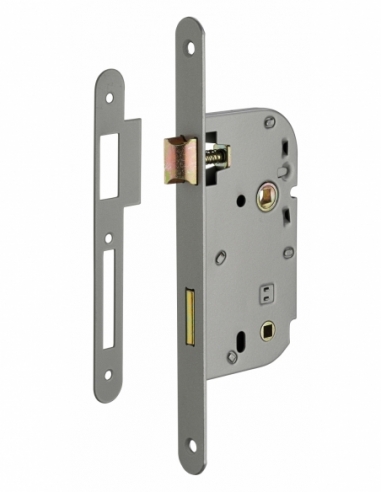 Serrure encastrable à condamnation pour porte de salle de bain et toilettes, axe 50mm, bouts ronds, gris - THIRARD FBA