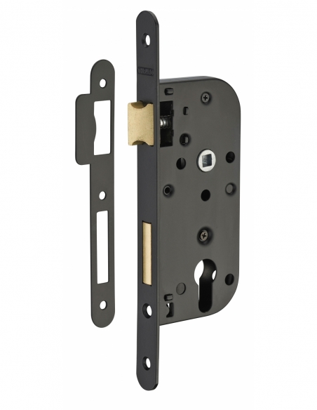 Boitier de serrure encastrable à cylindre pour porte d'entrée, axe 40mm, bouts ronds, noir - THIRARD FBA