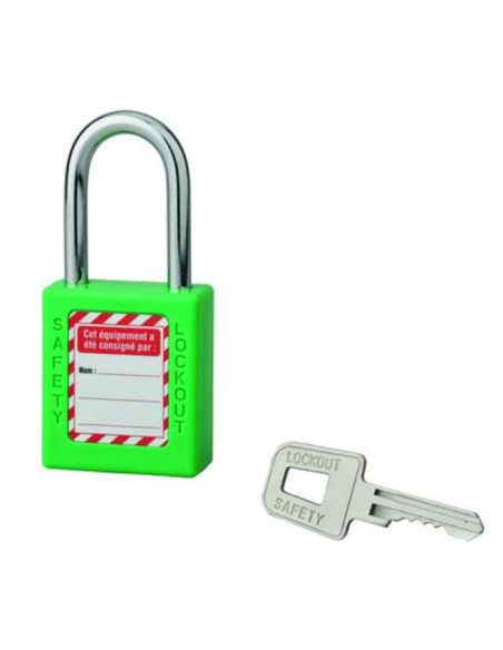 Cadenas de consignation LOTO Lockout Tagout 40 mm anse acier Ø 6 x 38 mm vert Accessoires de consignation
