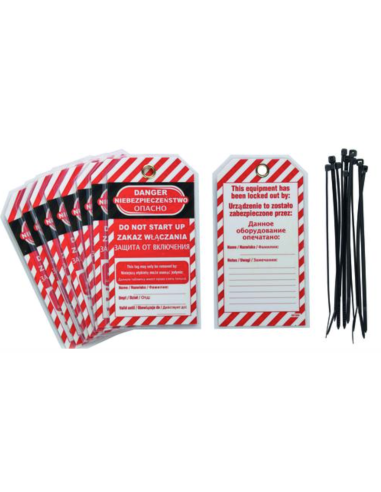 Lot de 10 étiquettes "DANGER - DEFENSE D'ENCLENCHER" - Langue GB/PL/RU - THIRARD Consignation électrique