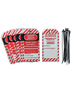 Lot de 10 étiquettes plastique anglais/roumain/hongrois "NE PAS TOUCHER" - THIRARD Étiquette de consignation