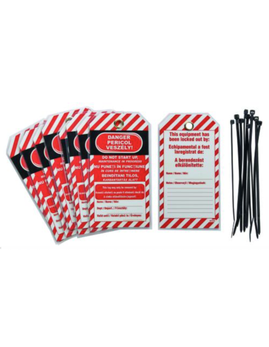 Lot de10 étiquettes plastique anglais/roumain/hongrois "NE PAS METTRE EN MARCHE" - THIRARD Étiquette de consignation