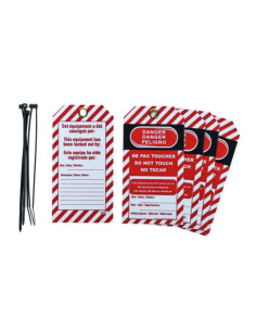 Lot de 5 étiquettes "danger - ne pas toucher" en polypropylène pp langue FR/GB/ES - THIRARD Étiquette de consignation