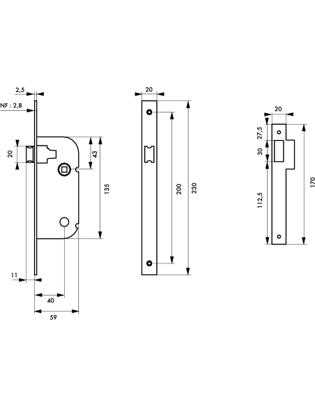 Lot de 50 serrures encastrables NF pour porte intérieure, axe 40mm, bouts carrés, inox - THIRARD Serrures encastrables