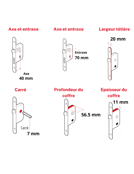 Lot de 50 serrures encastrables NF à clé pour porte de chambre, axe 40mm, bouts carrés, inox, 1 clé - THIRARD Serrure Encastr...