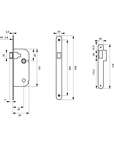 Lot de 50 serrures encastrables NF pour porte intérieure, axe 40mm, bouts ronds, inox - THIRARD Serrures encastrables