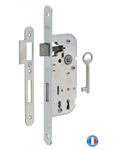 Lot de 50 serrures encastrables NF à clé pour porte de chambre, axe 40mm, bouts ronds, finition inox, 1 clé - THIRARD Serrure...