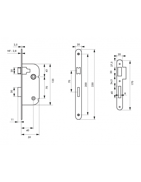 Lot de 50 serrures encastrables NF à condamnation pour salle de bain et toilette, axe 40mm, bouts ronds, blanc - THIRARD Serr...