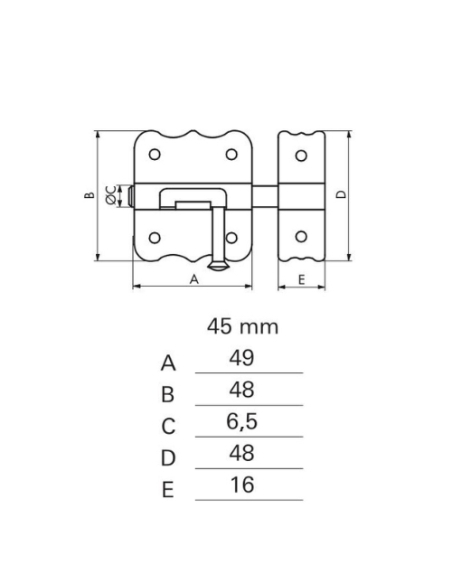 Targette, acier, pêne Ø 6.5mm, zingué - THIRARD Targette