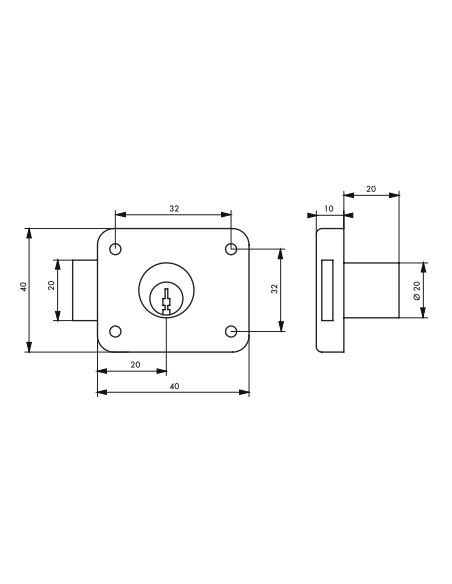 Serrure de meuble en applique pour porte d'ameublement en s'entrouvrant , axe 20mm, 40x40mm, nickelé, 2 clés - THIRARD Serrur...