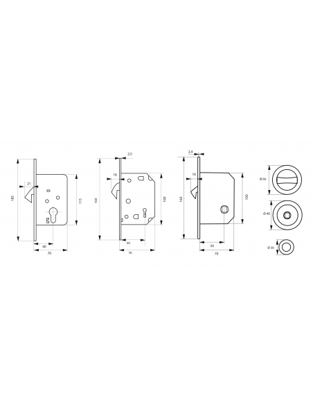 Serrure encastrable à crochet à condamnation pour porte coulissante, axe 50mm, bouts ronds, noir - THIRARD FBA