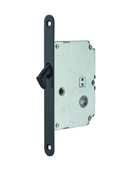 Serrure encastrable à crochet à condamnation pour porte coulissante, axe 50mm, bouts ronds, noir - THIRARD FBA