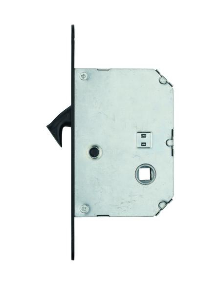 Serrure encastrable à crochet à condamnation pour porte coulissante, axe 50mm, bouts ronds, noir - THIRARD FBA