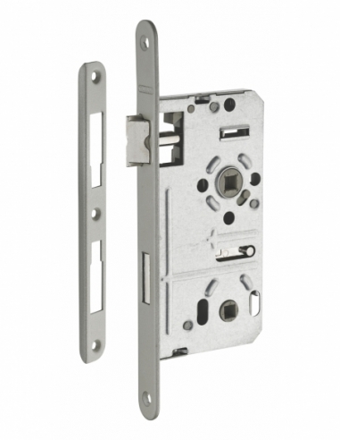 Serrure encastrable à condamnation pour salle de bain et toilette, droite, axe 55mm, bouts ronds - THIRARD FBA