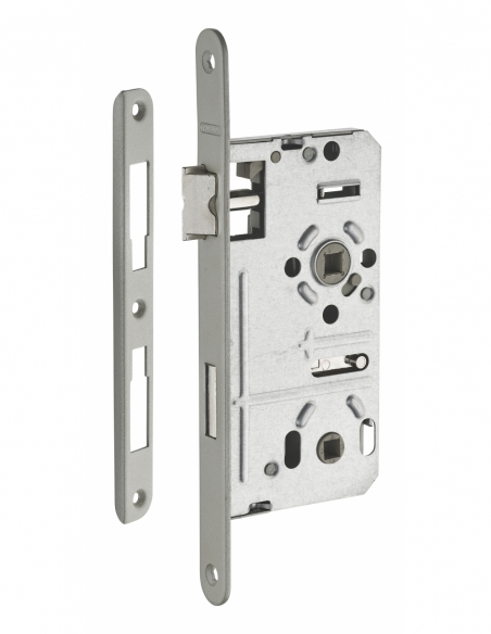 Serrure encastrable à condamnation pour salle de bain et toilette, droite, axe 55mm, bouts ronds - THIRARD FBA