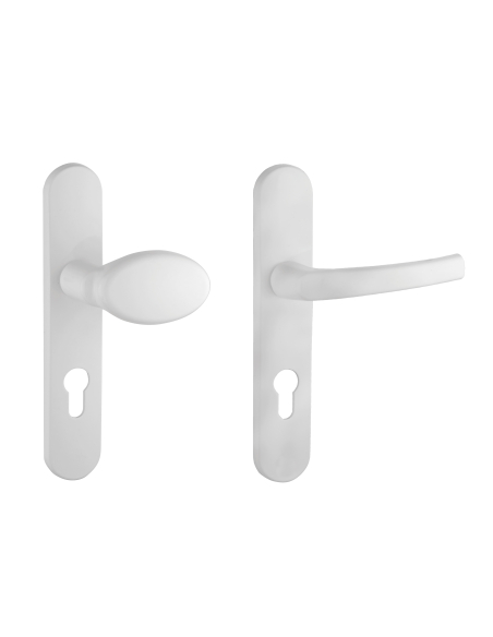 Ensemble de poignées pour porte d'entrée palière Sultane trou de cylindre, entr'axes 195mm, blanc - THIRARD FBA