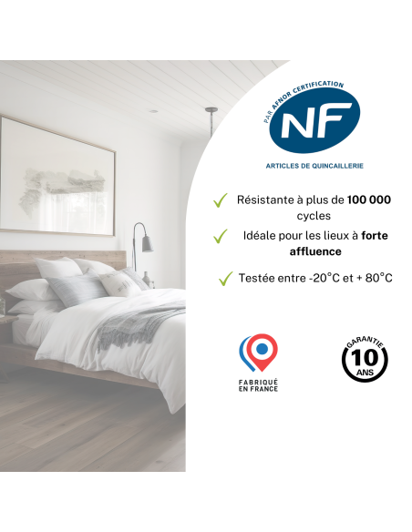 Serrure encastrable NF à clé pour porte de chambre, axe 40mm, bouts carrés, zingué, 1 clé - THIRARD FBA