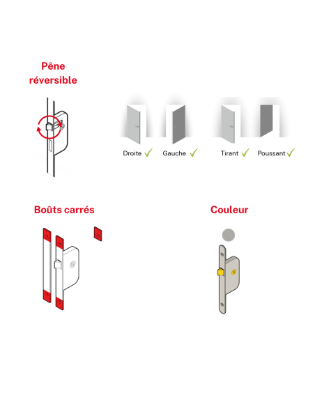 Serrure encastrable NF à clé pour porte de chambre, axe 40mm, bouts carrés, zingué, 1 clé - THIRARD FBA