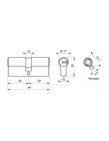 Cylindre de serrure double entrée Federal 2, 32x32mm, nickel, anti-arrachement, anti-perçage, 5 clés - THIRARD FBA