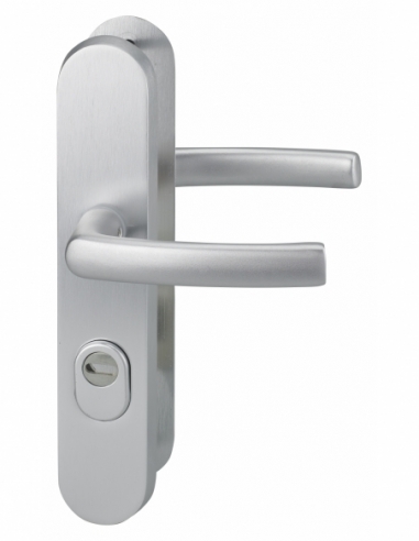 Ensemble poignées de sécurité pour porte d'entrée, béquille double, entr'axe de fixation 216mm, argent - THIRARD FBA