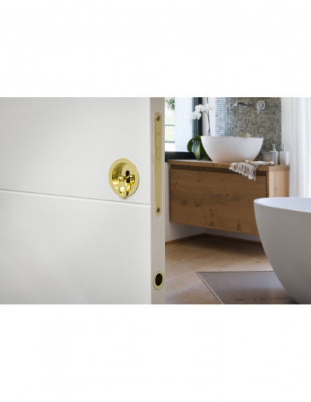 Serrure encastrable à crochet à clé pour porte de chambre coulissante, axe 50mm, bouts ronds, laiton - THIRARD FBA