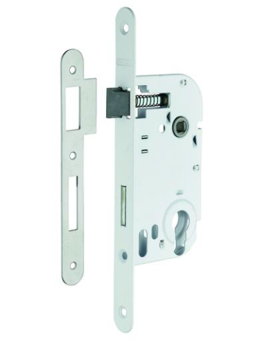 Boitier de serrure encastrable à cylindre pour porte d'entrée, axe 50mm, bouts ronds, zingué - THIRARD FBA