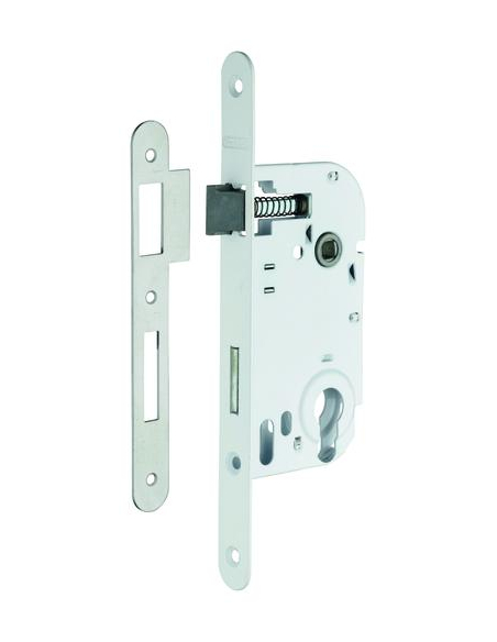 Boitier de serrure encastrable à cylindre pour porte d'entrée, axe 50mm, bouts ronds, zingué - THIRARD FBA