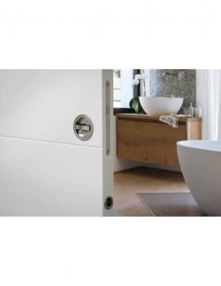 Serrure encastrable à crochet à condamnation pour porte coulissante, axe 50mm, bouts ronds, nickelé - THIRARD FBA