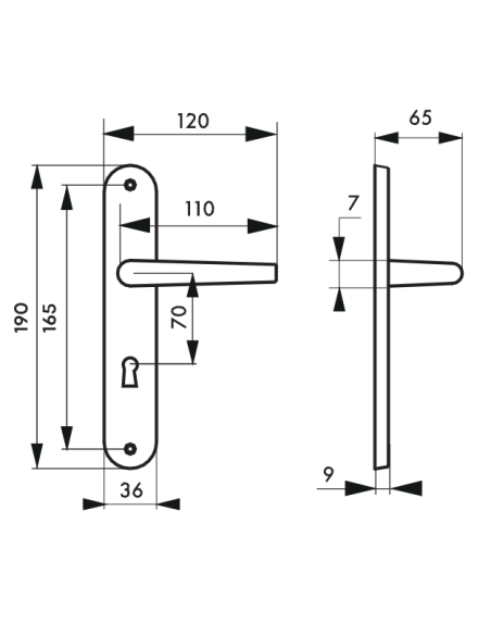 Ensemble de poignées pour porte intérieure Hebe trou de clé, carré 7mm, entr'axes 165mm, laqué blanc - THIRARD FBA