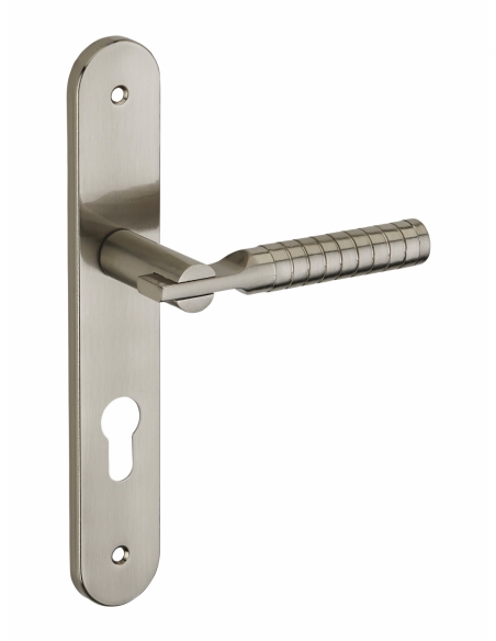 Ensemble de poignées pour porte d'entrée Diane trou de cylindre, carré 7mm, entr'axes 195mm, nickelé brossé - THIRARD FBA