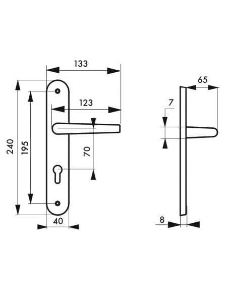 Ensemble de poignées pour porte d'entrée Diane trou de cylindre, carré 7mm, entr'axes 195mm, nickelé brossé - THIRARD FBA