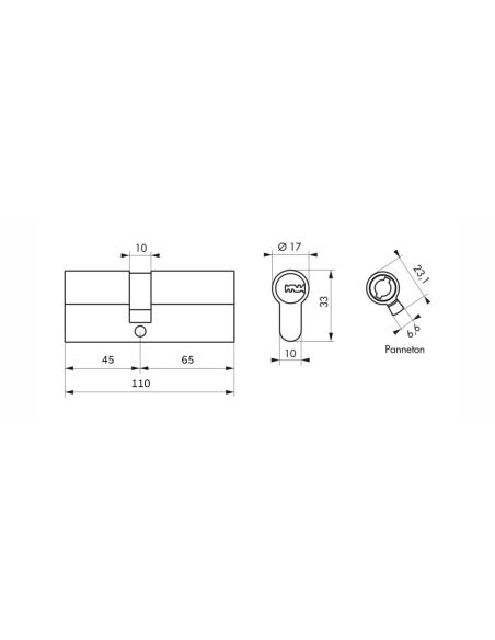 Cylindre de serrure à  double entrée Tiger 6 Dynamic, 45x65mm, nickelé, anti-arrachement, anti-perçage, 5 clés - SP FBA