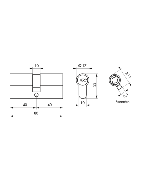 Cylindre de serrure double entrée Trafic 6, 40x40mm, anti-arrachement, anti-perçage, nickel, fonction urgence 5 clés - THIRAR...
